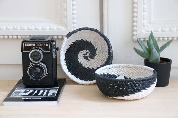 "Yala" Round Storage Basket - Black/White
