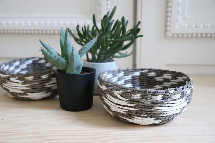 "Yala" Round Storage Basket - Grey/White