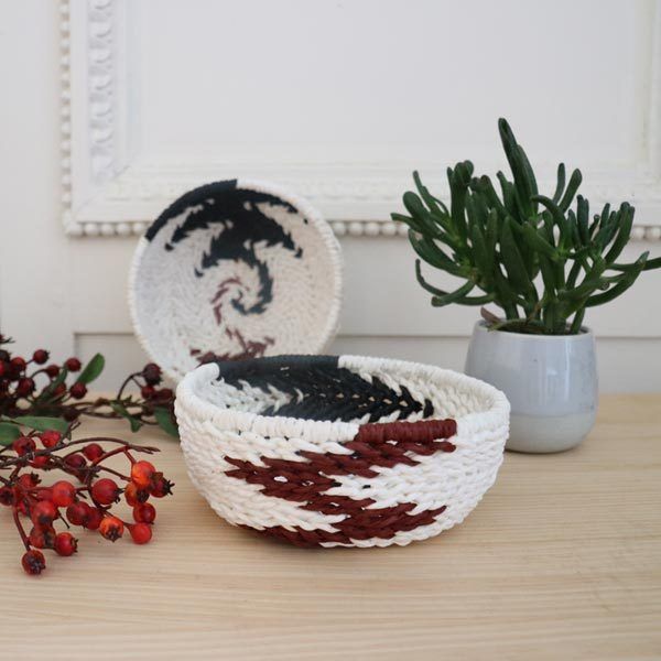 "Yala" Round Storage Basket - Red/White