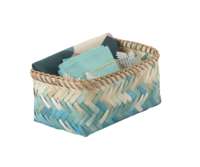 "Noumea" Small Bamboo Basket - Aqua Blue/Brown