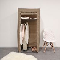 Metal Frame Portable Wardrobe with Shelf - Brown