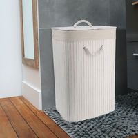 "Bamboo" rectangle foldable white laundry basket