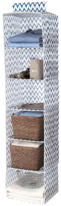 Ikat Blue Hanging Clothes Organiser with 6 Compartments