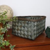 "Hanoi" Large Bamboo Storage Basket - Green khaki