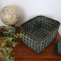 "Hanoi" Large Bamboo Storage Basket - Green khaki