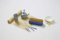 Bamboo Cutlery Tray - Indigo Blue