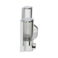 Stick On Wall Mountable Double Soap Dispenser with Rack - Chrome