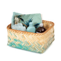 "Noumea" Large Bamboo Basket - Aqua Blue/Brown