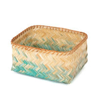 "Noumea" Large Bamboo Basket - Aqua Blue/Brown