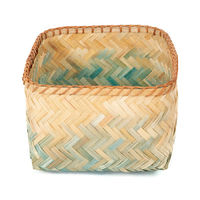 "Noumea" Large Bamboo Basket - Aqua Blue/Brown