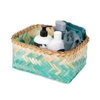 "Noumea" Medium Bamboo Basket - Aqua Blue/Brown