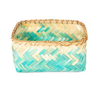 "Noumea" Medium Bamboo Basket - Aqua Blue/Brown