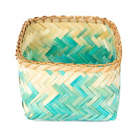 "Noumea" Medium Bamboo Basket - Aqua Blue/Brown