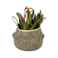 "Belly" Medium Woven Seagrass Storage Basket - Natural/Black
