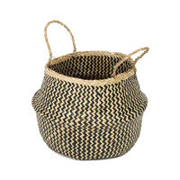 "Belly" Medium Woven Seagrass Storage Basket - Natural/Black