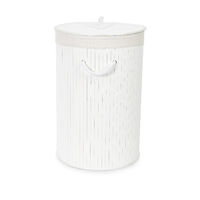 "Bamboo" Round Foldable Laundry Basket  - White