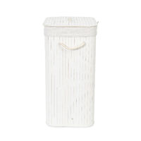 "Bamboo" Rectangle Foldable Laundry Basket - White