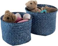 Set of 2 "Mika" Round Woven Storage Baskets - Denim Blue