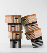 Set of 2 Stripy Cardboard Storage Boxes - Orange/White