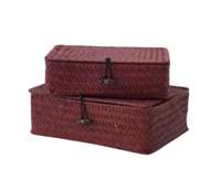 Set of 2 "Macao" Seagrass Storage Baskets - Red