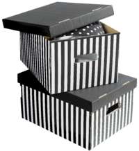Set of 2 Stripy Cardboard Storage Boxes - Black/White