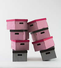 Set of 2 Stripy Cardboard Storage Boxes - Black/White