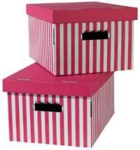 Set of 2 Stripy Cardboard Storage Boxes - Pink/White