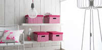 Set of 2 Stripy Cardboard Storage Boxes - Pink/White