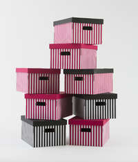 Set of 2 Stripy Cardboard Storage Boxes - Pink/White