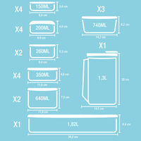 Set of 21 storage food boxes