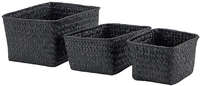 Set of 3 "Kawai" Woven Storage Baskets - Black