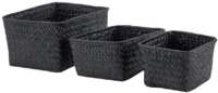 Set of 3 "Kawai" Woven Storage Baskets - Black