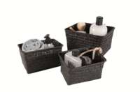 Set of 3 "Kawai" Woven Storage Baskets - Black