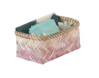 Set of 3 "Noumea" Bamboo Baskets - Pink/Brown
