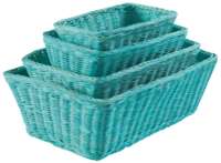Set of 4 "Saga" Rattan Storage Basket - Turquoise
