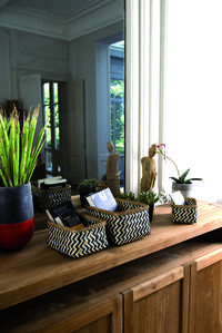 "Zebra" Small Bamboo Basket - Black/Natural